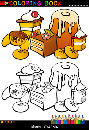 Coloring Book or Page Cartoon Illustration of Sweet Food like Cakes and Cookies and Buns for Children Education Stock Photo