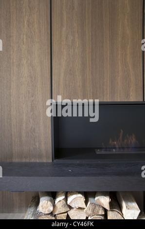 Contemporary fireplace in a apartment Stock Photo