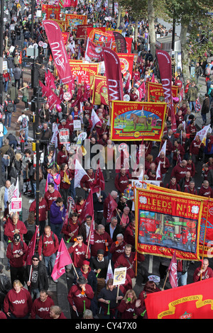 'A Future That Works' TUC organized march and rally, Victoria Embankment, London UK. Protest cuts austerity mass gathering union Stock Photo