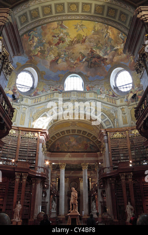 Floor to fresco view inside the Prunksaal Nationalbibliothek (Austrian National Library), Hofburg Palace, Vienna, Austria. Stock Photo