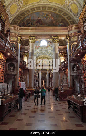 General view inside the Prunksaal Nationalbibliothek (Austrian National Library), Hofburg Palace, Vienna, Austria. Stock Photo