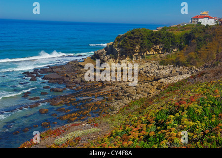 Azenhas do Mar, Cliffs at Praia das maças ( das maças Beach), Colares, Lisbon district, Sintra coast, Portugal, Europe Stock Photo