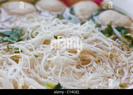 Asian cuisine, rice noodles with fish ball and meat ball Stock Photo