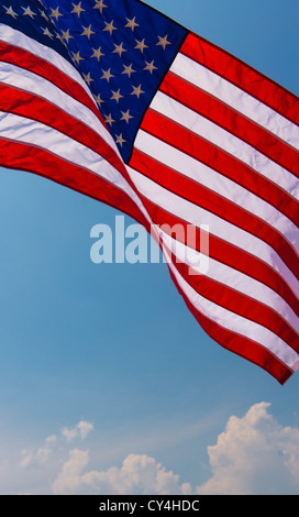 USA, New Jersey, Jersey City, US flag against blue sky Stock Photo