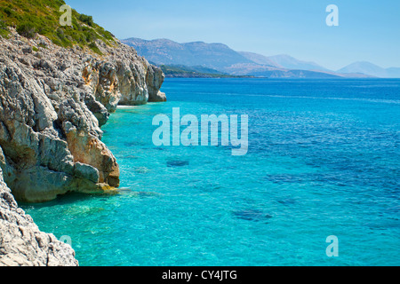 Rocky Adriatic coast with a clear blue sea Stock Photo