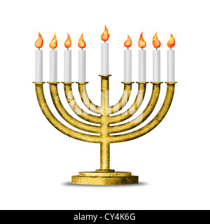 Hanukkah candles all candle lite on the traditional Hanukkah menorah - illustration Stock Photo