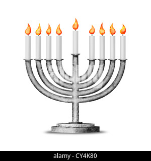 Hanukkah candles with all candle lite on the traditional Hanukkah menorah Stock Photo