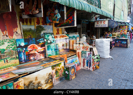 Sale of Paintings in the Streets of Rangoon, Myanmar Stock Photo