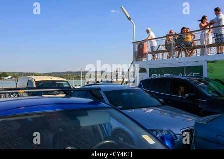 Car ferry crossing Lake Balaton in Hungary during the Summer Stock Photo