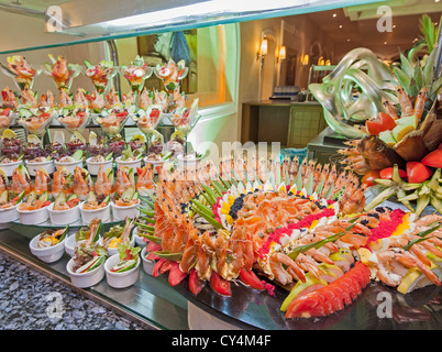 Large seafood display at a restaurant buffet in luxury hotel Stock Photo