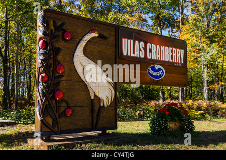 Sign for Vilas Cranberry Growers in the Northwoods town of Manitowish Waters, Wisconsin Stock Photo