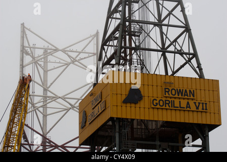 Close up detail of the Rowan Gorilla VII drill derrick Stock Photo