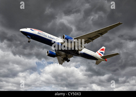 A Boeing B777 of British Airways on final approach Stock Photo