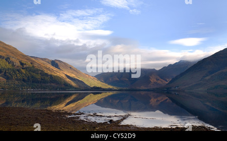 Scottish mountains reflections in the calm waters of Loch Duich, Kintail, Glen Shiel,Scotland Stock Photo