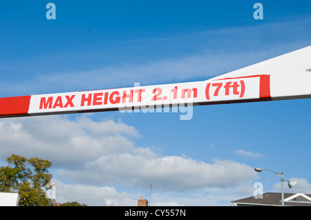 Close up of Maximum max height restriction warning sign signage on barrier York North Yorkshire England UK United Kingdom GB Great Britain Stock Photo