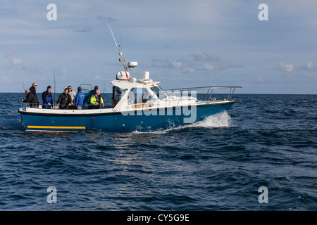 Charter boat 'Sea Angler' fishing a deep sea wreck. Stock Photo