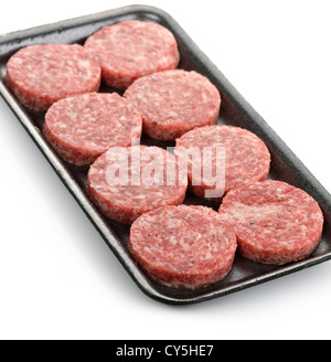 Raw Beef Burgers In A Packaging Tray Stock Photo