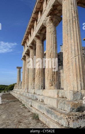 The fabulous but not widely-known temple of Aphaea  on Aegina island in the Saronic Gulf south of Athens, of about 500BC. Stock Photo