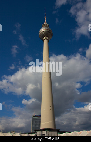 Fernsehturm TV tower of Berlin, Germany, at the Alexanderplatz in the East of the formerly divided city. Stock Photo