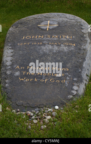 Grave Stone of John Smith 1938-1994. Politician. Former Leader of Labour Party. Isle of Iona, Abbey graveyard. Scotland. UK. Stock Photo
