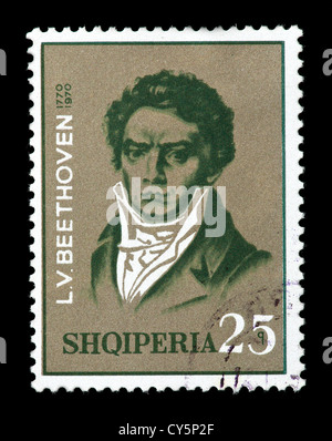 Postage stamp from Albania depicting Beethoven. Stock Photo