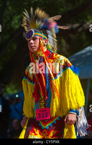 Chumash native American teen in a traditional grass dancing Stock Photo