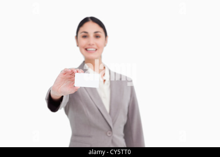 Blank business card being presented by saleswoman Stock Photo
