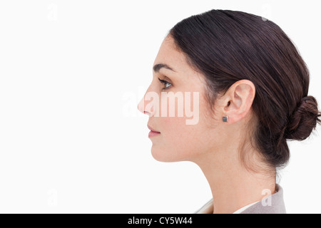 Close up side view of young businesswoman Stock Photo