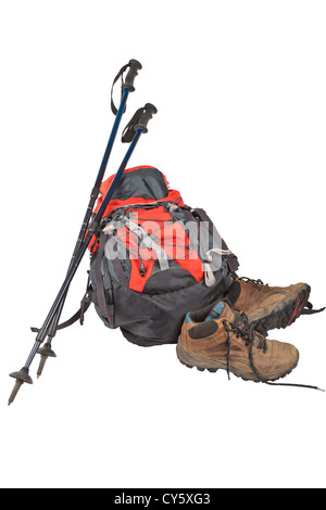 Walking equipment left in a pile, isolated on white with work path Stock Photo