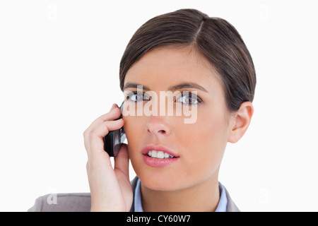 Close up of female entrepreneur talking on her cellphone Stock Photo