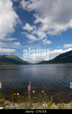 Area of Glen Coe, Scotland. Picturesque view of Loch Leven looking west towards Ballachulish. Stock Photo