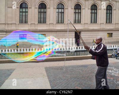 giant soap bubble outside the Metropolitan Museum of Art NYC Stock Photo