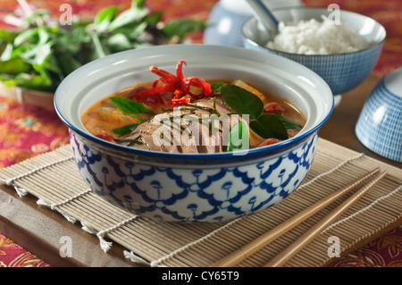 Thai red curry with roast duck Kaeng Phed Ped Yang Stock Photo