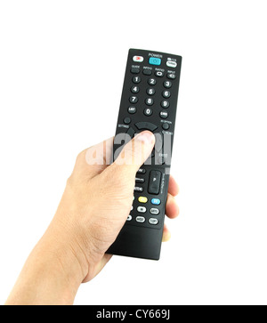 hand with remote control on white Stock Photo