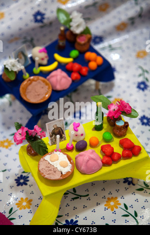 Ofrendas, sugared sweet altar offerings to clebrate Day of the Dead, at Jamaica Market in Mexico City DF Stock Photo
