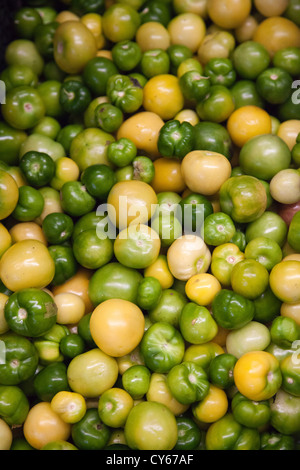 Tomatillos (dehusked) at Jamaica Market in Colonia Jamaica in Venustiano Carranza borough of Mexico City Stock Photo