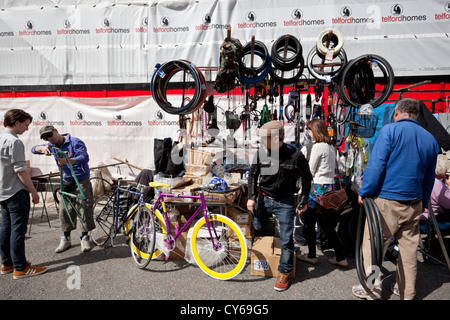 Bicycle repair stall, Shoreditch, London, England, UK. Stock Photo