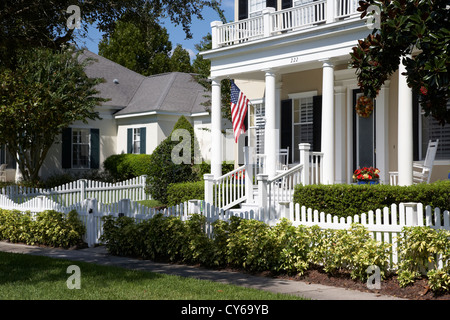 white picket fenced low density residential housing real estate in celebration florida usa Stock Photo