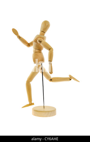 Wooden figure running isolated on white background Stock Photo