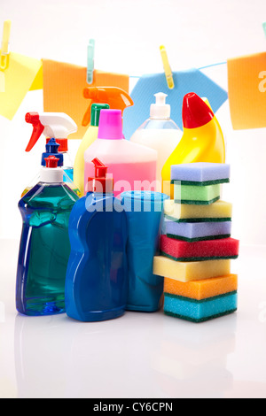 Cleaning items isolated on white background Stock Photo