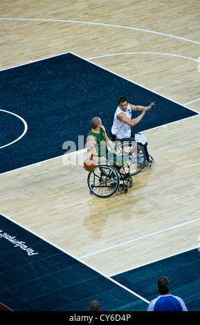 Mens wheelchair basketball group A match between Australia and Italy at the London 2012 Paralympics. Australia won 68 - 48. Stock Photo