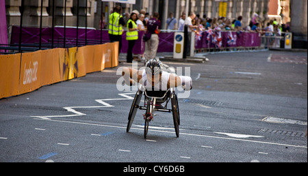 Competitor in London 2012 T54 Paralympic wheelchair marathon England Europe Stock Photo