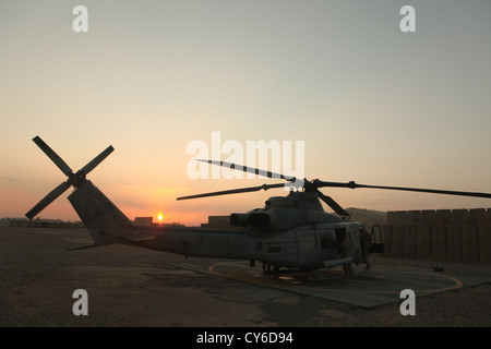 U.S. Marines with the air interdiction force (AIF) assigned to Marine Light Attack Helicopter Squadron (HMLA) 469, Marine Aircraft Group 39, 3rd Marine Aircraft Wing (Forward), prepare an UH-1Y Venom Helicopter to conduct Operation Aero Hunter with other Regional Command (Southwest) elements in Helmand province, Afghanistan, Oct. 24, 2012. AIF was used as a quick reaction force in support of counter-insurgency operations in southern Helmand. Stock Photo
