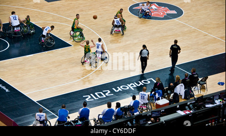 Wheelchair basketball match between Australia and Italy at the London 2012 Paralympics. Australia won 68 - 48. Stock Photo