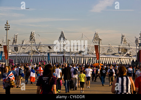 Spectators arriving in London 2012 Olympic Paralympic park Stratford England Europe Stock Photo