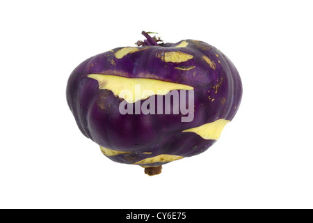 Smiling purple kohlrabi isolated on white Stock Photo