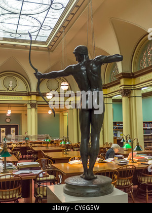 Art Institute of Chicago, view of the Franke Reading Room with sculpture 'Teucer' , William Hamo Thornycroft