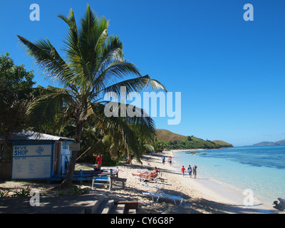 The beach of Mana Island in Fiji Stock Photo