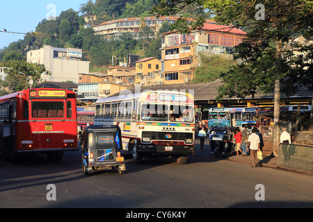 Early morning rush hour traffic in Kandy, Sri Lanka. Stock Photo