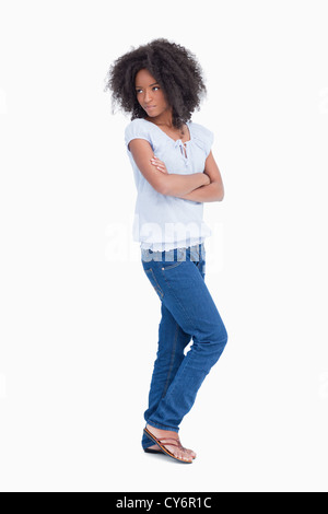 Side view of a serious young woman looking back Stock Photo